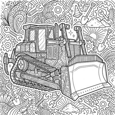 Dive into the fascinating world of construction with this unique Zentangle bulldozer coloring page. Experience the meditative joy of filling intricate patterns on a powerful machine and its dynamic background.
