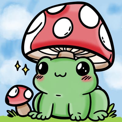 a cute frog with a mushroom hat