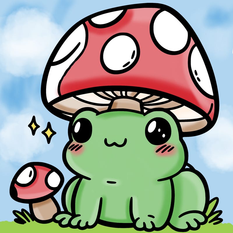 a cute frog with a mushroom hat