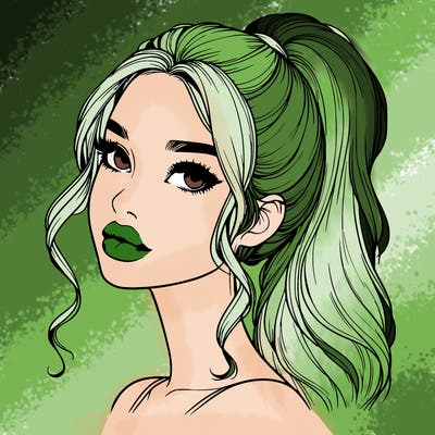 realistic girl with a ponytail on her hair and lips