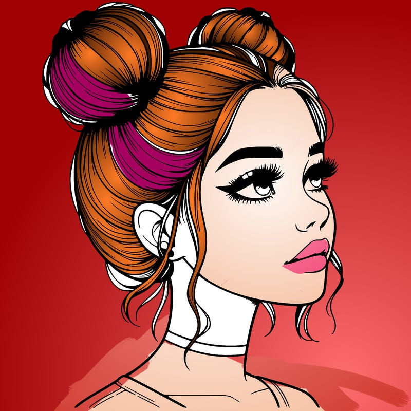 realistic girl with buns on the top of her head