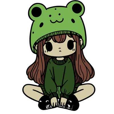a girl wearing a frog hat and some frog socks