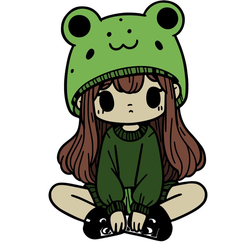a girl wearing a frog hat and some frog socks