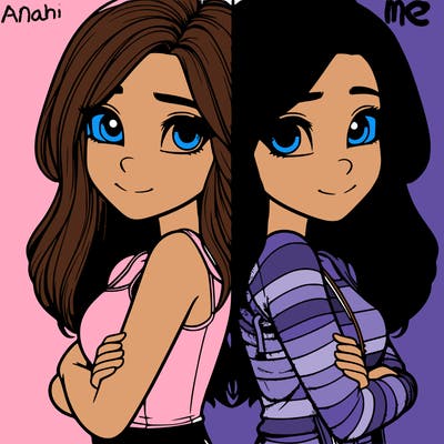 realistic girl split into two