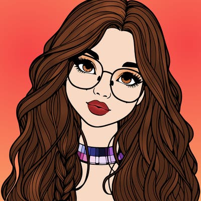 girl with long hair and freckles and glasses realistic