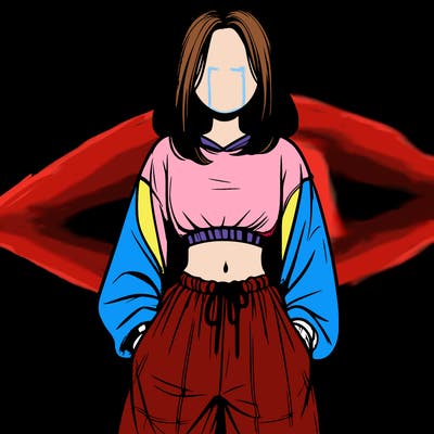 realistic girl faceless with baggy pants and a crop top