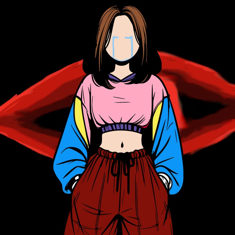 realistic girl faceless with baggy pants and a crop top