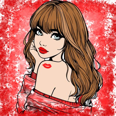 realistic girl with bangs looking over her shoulder