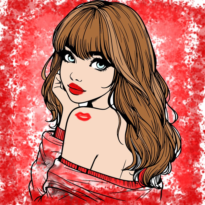 realistic girl with bangs looking over her shoulder