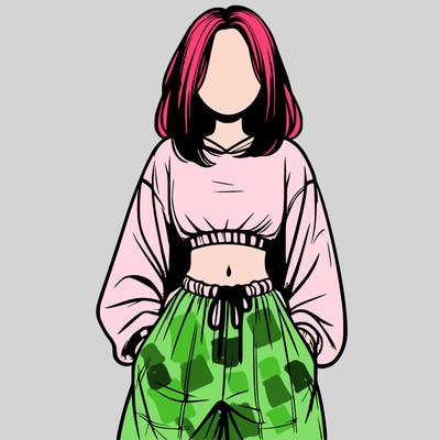 realistic girl faceless with baggy pants and a crop top