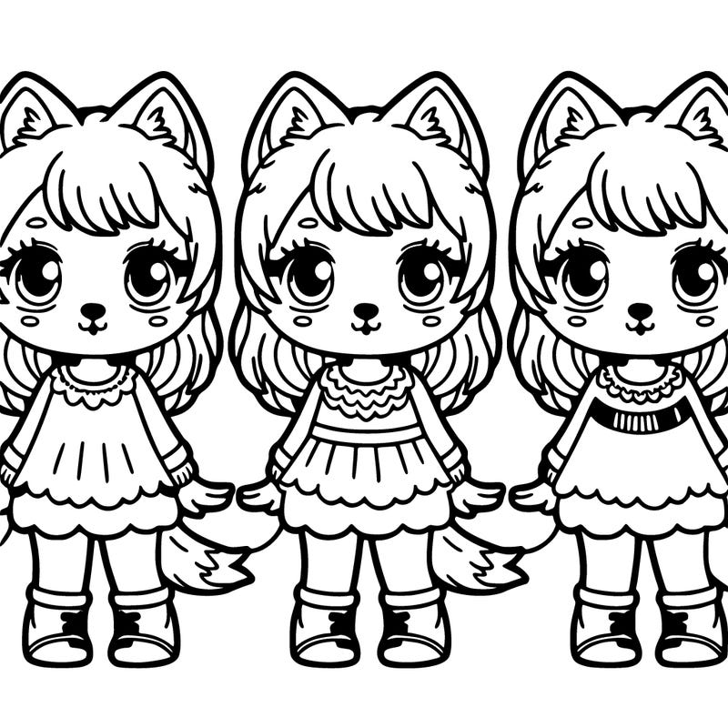 three identical girl wolves