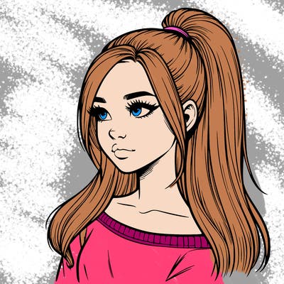realistic girl with a high ponytail