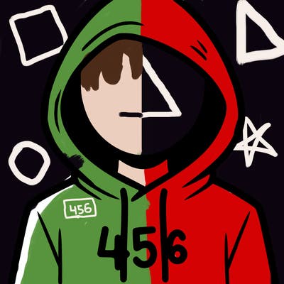 a person with non face waering a hoodie with a 456 symbol