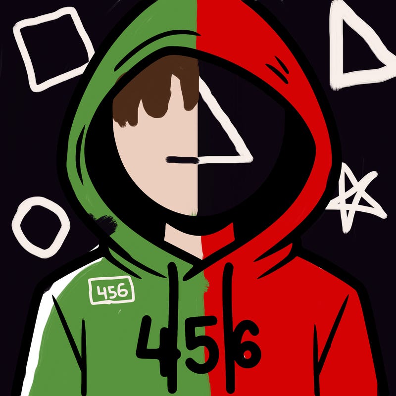 a person with non face waering a hoodie with a 456 symbol