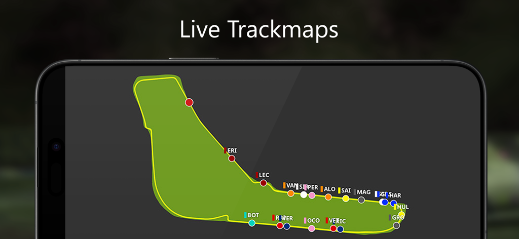 SIM-Dashboard - SIM-Dashboard app showing a live racing track map with driver positions