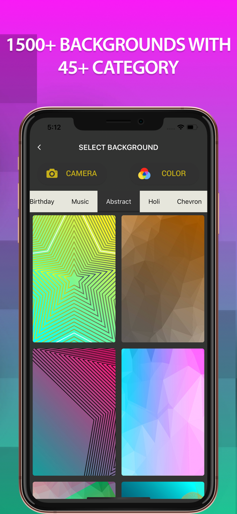 Logo Maker: Create & Design - Pantalla de la aplicación Logo Maker mostrando una selección de plantillas de fondo abstractas y categorías de diseño
