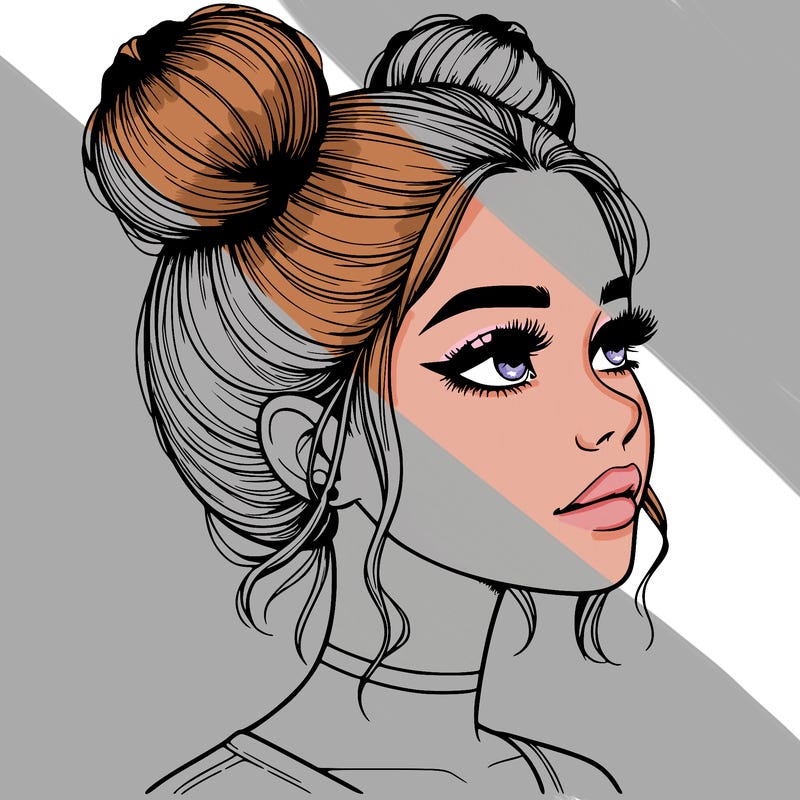 realistic girl with buns on the top of her head