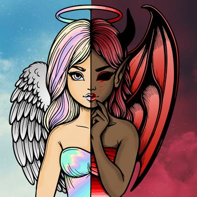 realistic angel half demon