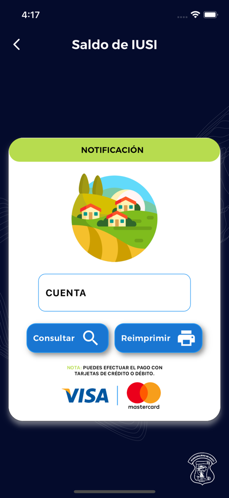 Consultas Mixco - Consultas Mixco IUSI property tax balance inquiry screen showing account input and payment logos