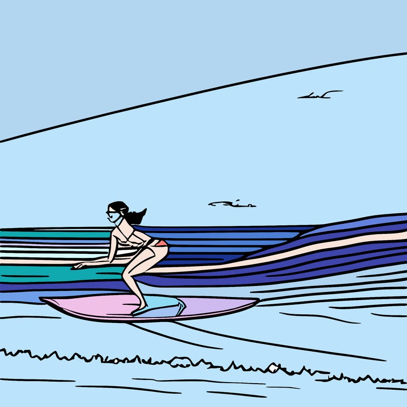 girl surfing on a cool beach