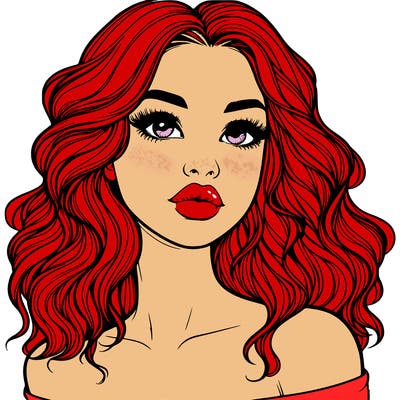 realistic girl with wavy hair and lips