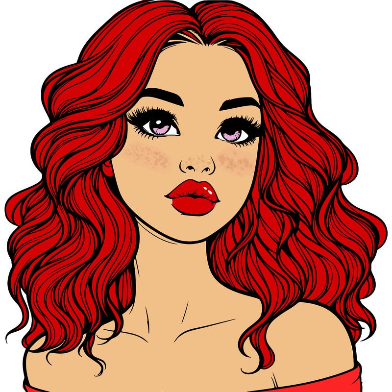 realistic girl with wavy hair and lips