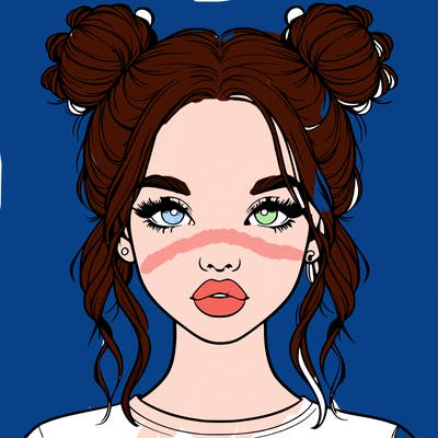 realistic girl with two buns in hair and lips