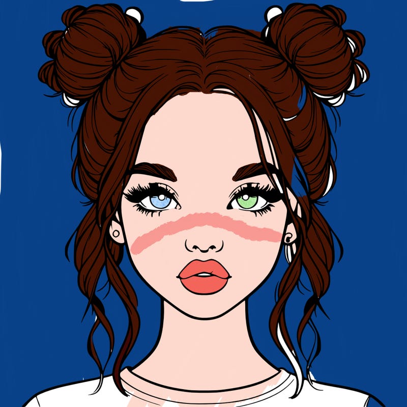realistic girl with two buns in hair and lips