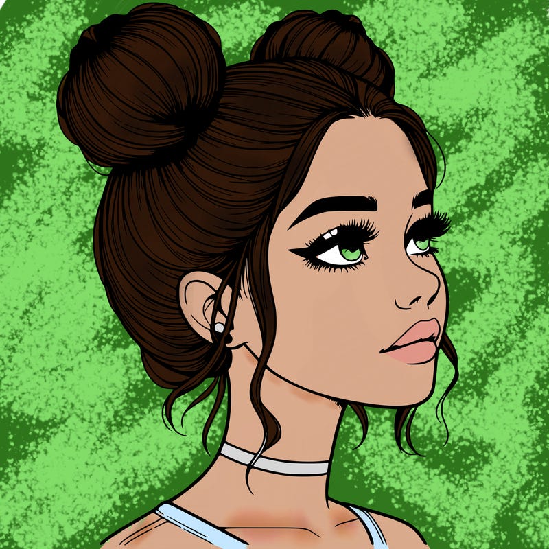 realistic girl with buns on the top of her head