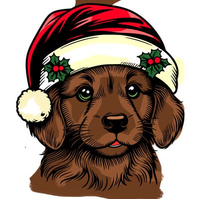 realistic dog wearing a santa hat