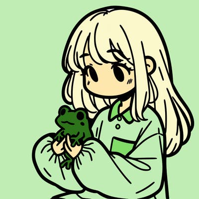 girl with long hair and a oversized shirt. and she is holding a frog