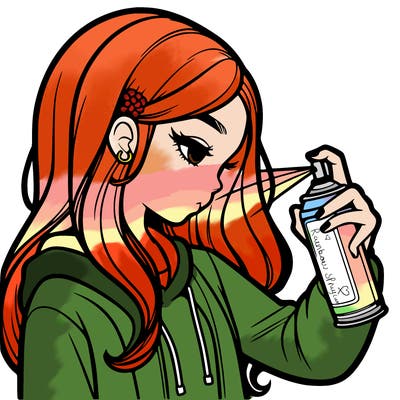 a realistic girl spray painting