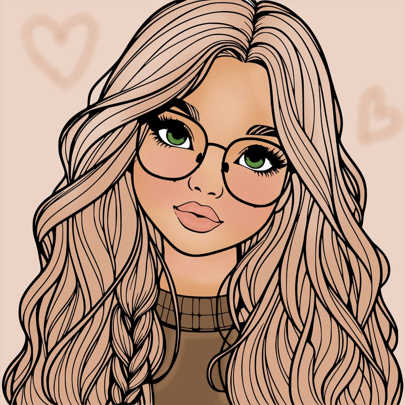 girl with long hair and freckles and glasses realistic