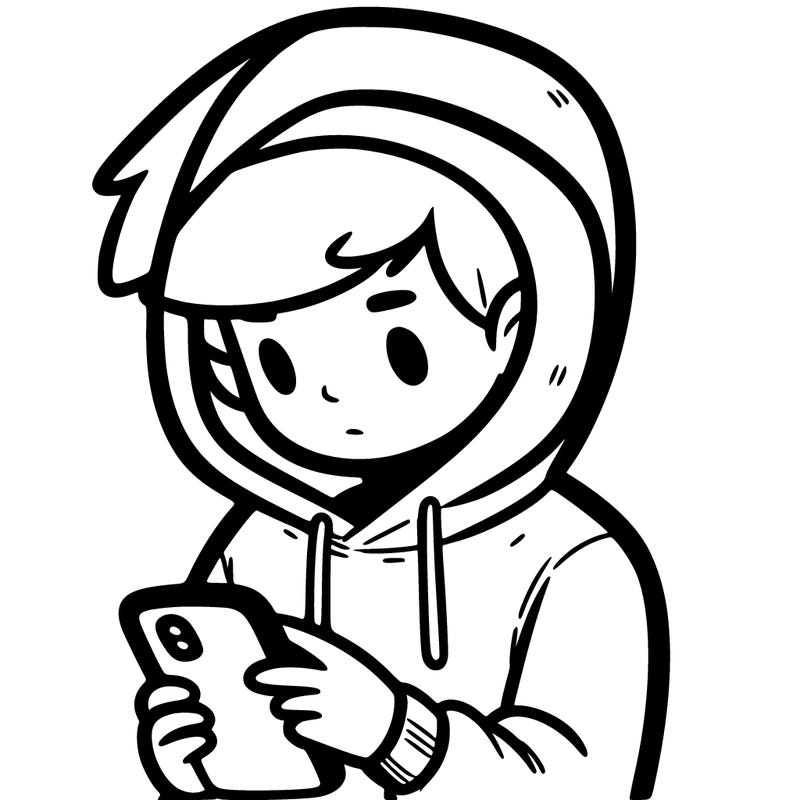 a boy in a hoodie is looking at his phone