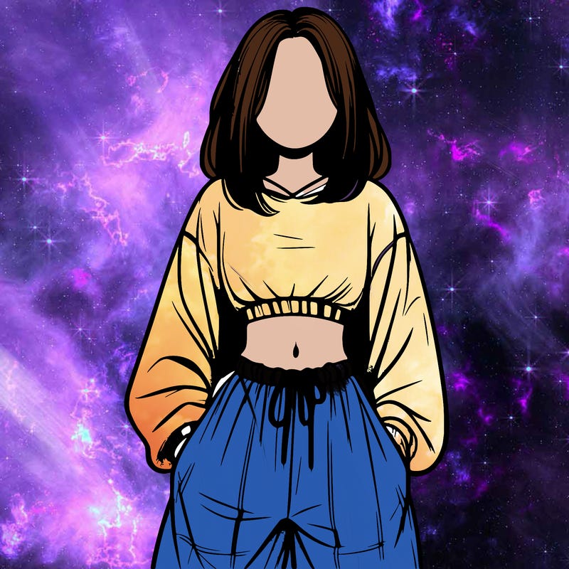 realistic girl faceless with baggy pants and a crop top
