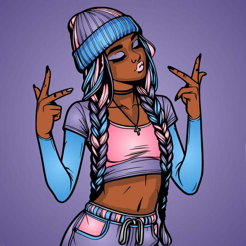 realistic teenage girl with braids and a beanie and crop top doing 🫶🏼