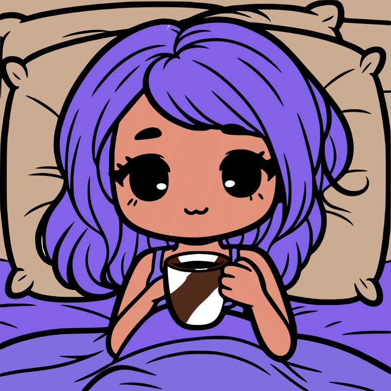 a girl drinking coffee in bed