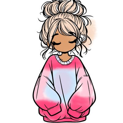 girl with baggy sweatshirt and messy bun