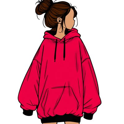 realistic girl with a oversized sweatshirt on and a bun