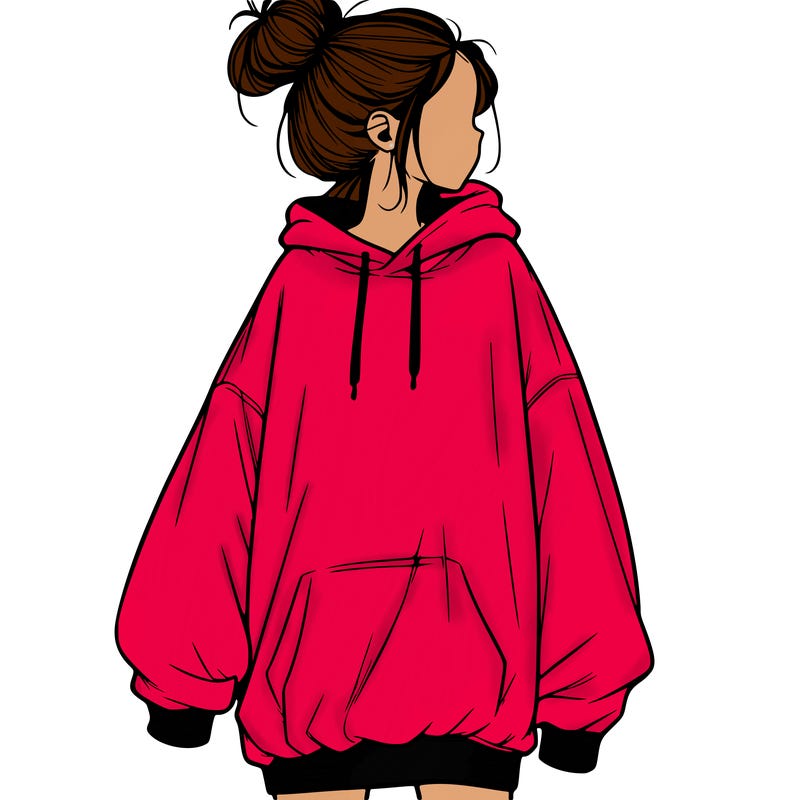 realistic girl with a oversized sweatshirt on and a bun