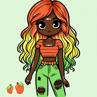a girl with long wavy hair and has a crop top and ripped jeans on