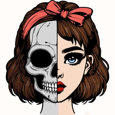 realistic girl with half skull mask
