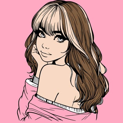 realistic girl with bangs looking over her shoulder
