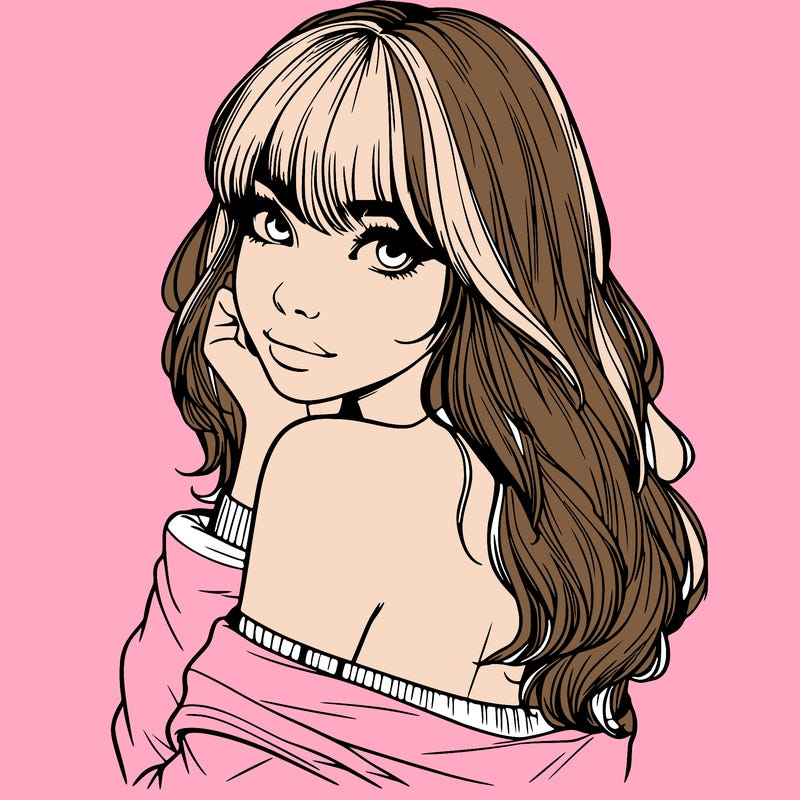 realistic girl with bangs looking over her shoulder