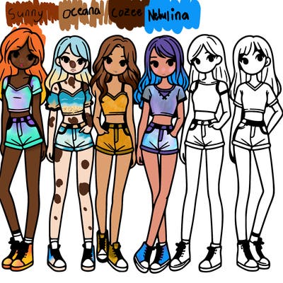 a group of girls wearing crop tops and shorts