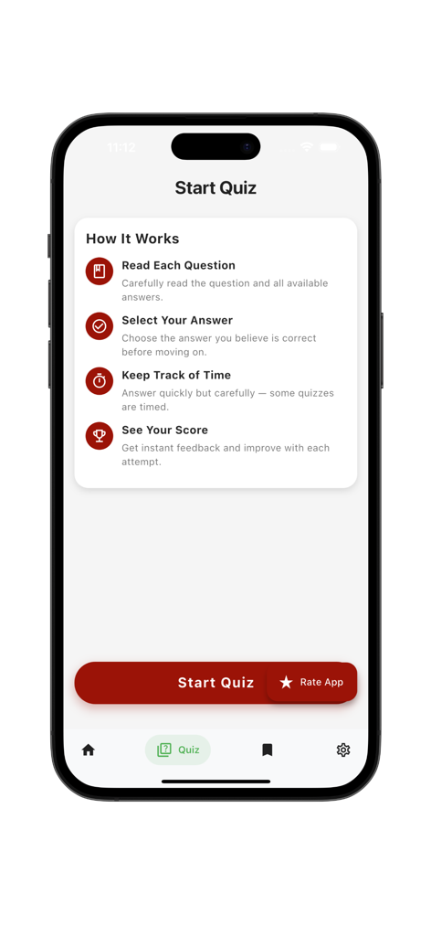 Learn Laravel - PHP - Startbildschirm des Quiz mit Anweisungen für die Learn Laravel PHP-App.