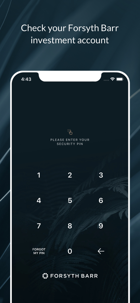 Forsyth Barr - Security PIN entry screen for the Forsyth Barr investment app