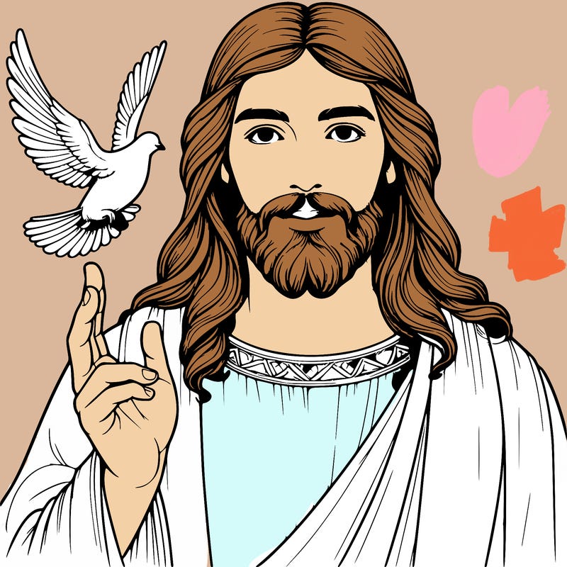 realistic jesus with a beautiful dove flying above him