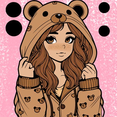 realistic girl in a animal pjs hoodie