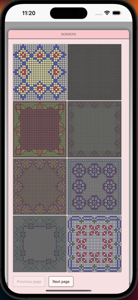 Graphghan Pattern Creator - A selection menu showing eight different decorative crochet border designs for blankets.
